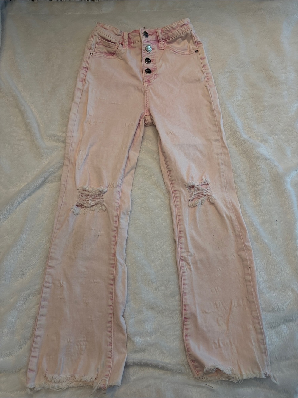 Risen Jeans Light Pink Distressed Wide-Leg Jeans with Button-Fly sz 1